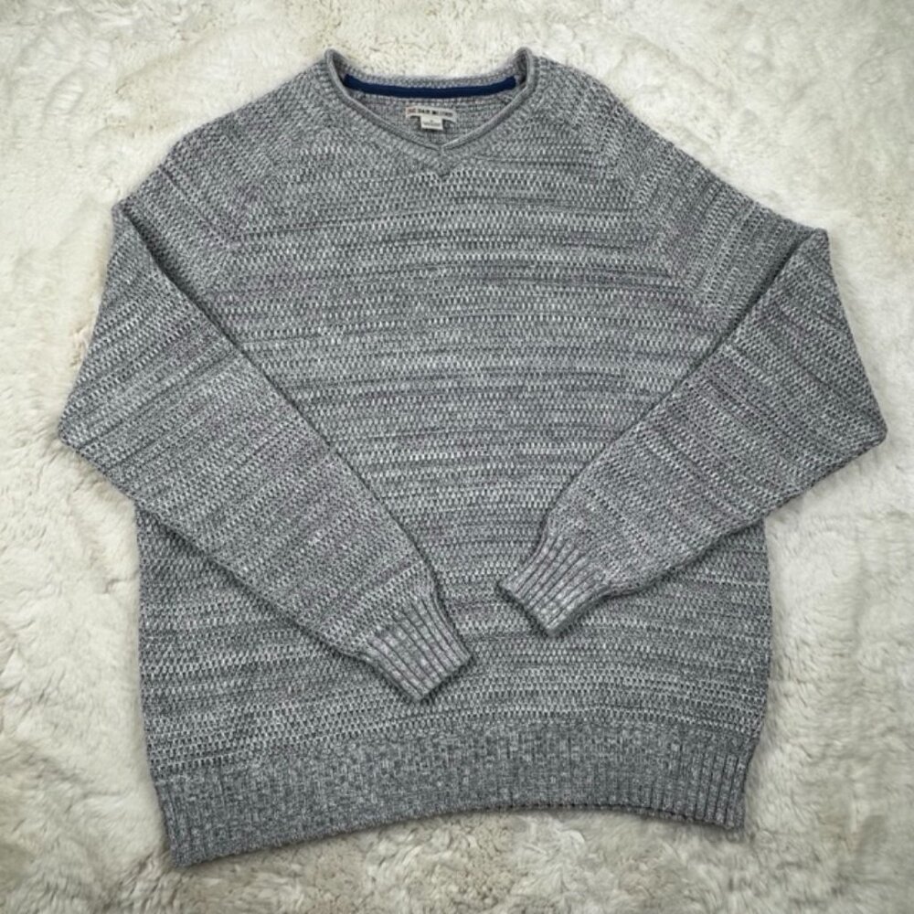 32 Bar Blues Sweater Men's Medium Gray Roll Neck Knit V-Neck Cotton Casual